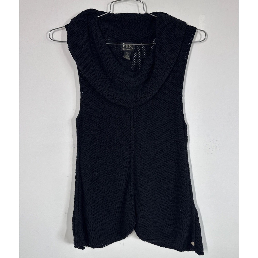 Pure Handknit Black Sleeveless Loose Knit Cowl Neck Sweater Size S/M Lagenlook